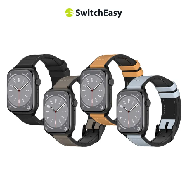 【SwitchEasy 魚骨牌】Apple Watch Ultra2/Ultra/9/8/7/6/5/4/3/SE Hybrid 矽膠真皮革錶帶(最新S9/Ultra 2)