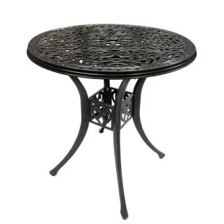 【YU Living 信歐傢居】北歐復古風鋁製花園圓桌 鑄鋁戶外休閒桌(寬70CM/黑色)