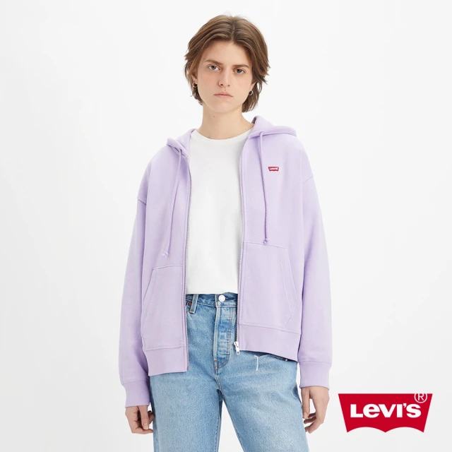 【LEVIS 官方旗艦】女款 寬鬆版連帽外套 / 刺繡Logo 香芋紫 熱賣單品 A0777-0017