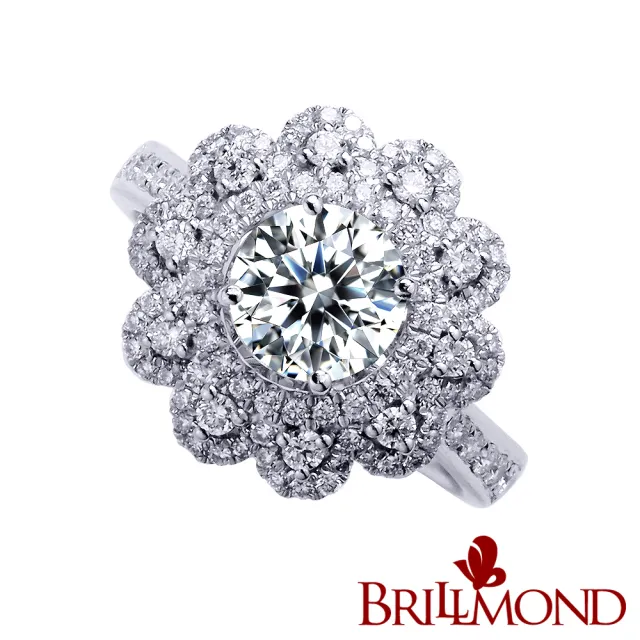 【BRILLMOND JEWELRY】GIA 1克拉 D/VS2 3EX NONE 榮耀經典鑽戒(主石GIA1克拉 配鑽1克拉 PT950鉑金台)