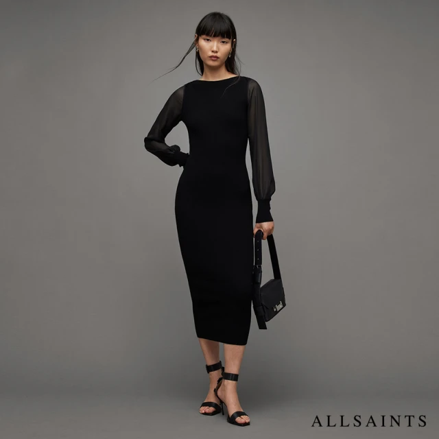 ALLSAINTS DELLA 奢華人造絲修身透膚中長版洋裝 WD043Z(貼身版型)