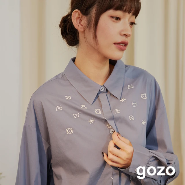 gozogozo 下班洗衣服繡花襯衫(藍色)