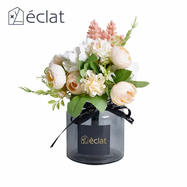 【Eclat】匠心花藝黑瓶玻璃工藝擺飾仿真盆栽(3款任選)