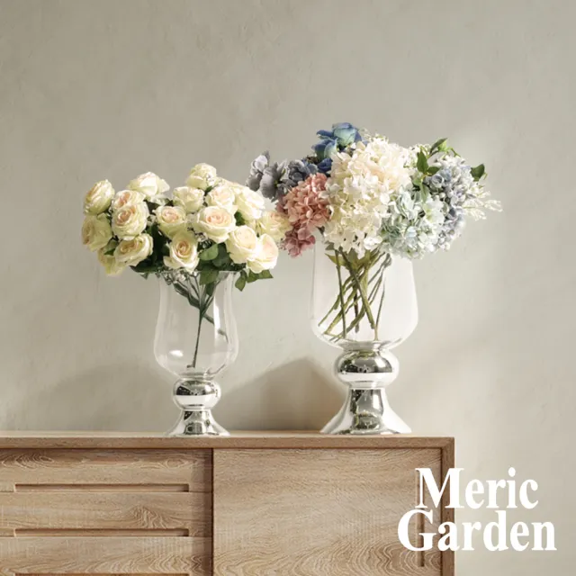 【Meric Garden】法式輕奢羅馬高腳鍍銀裝飾玻璃花瓶_S