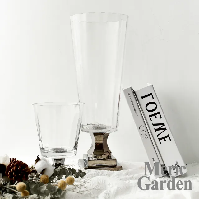 【Meric Garden】北歐輕奢羅馬高腳鍍銀裝飾玻璃花瓶_S