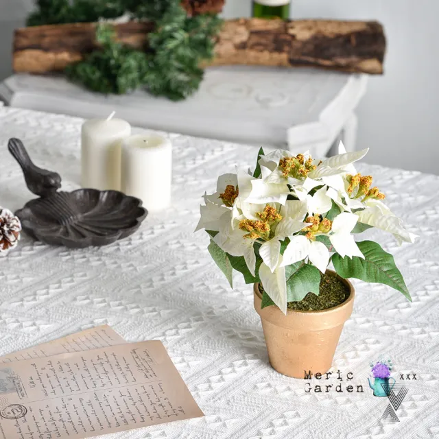 【Meric Garden】高仿真台灣手工限定雪白聖誕紅小盆栽(2入一組)