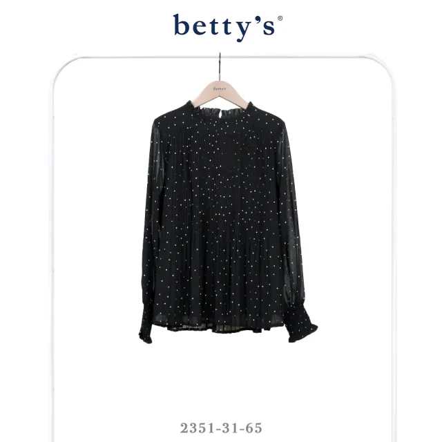【betty’s 貝蒂思】雪紡點點百摺荷葉邊立領上衣(共二色)