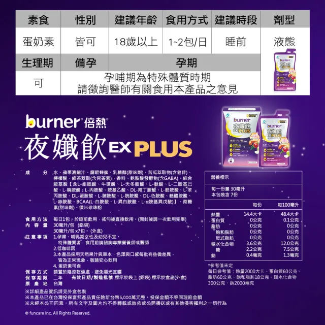 【船井burner倍熱】夜孅飲EX PLUS 8盒(共56包)8週代謝強化組