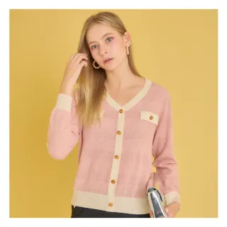 【YUTZUYA 優姿雅】名媛小香風鏤空雕花金釦針織衫/上衣(長袖/輕盈暖感/高彈力/柔杏滾邊/宮廷風排釦造型)