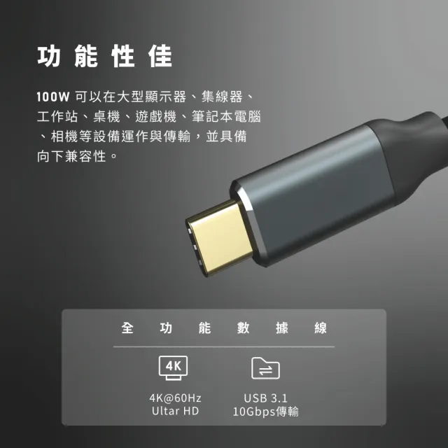 【TeZURE】100W Type-C to Type-C 黑色1米(支援蘋果PD3.0 相容android向下支援)