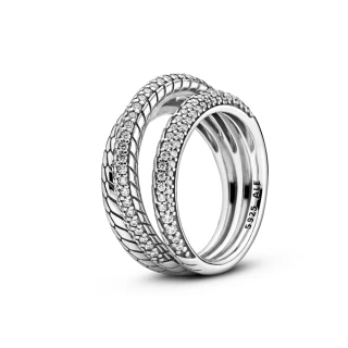 【Pandora官方直營】密鑲寶石蛇鏈紋三圈戒指-絕版品