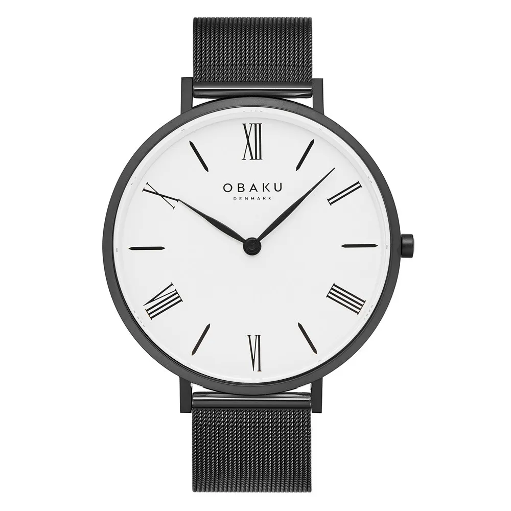 【OBAKU】羅馬時刻淑女米蘭時尚腕錶-黑X白(V283LXBWMB)