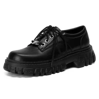 【AVICE 艾薇斯】★真皮圓頭增高繫帶樂福鞋(厚底/時尚/百搭/休閒)