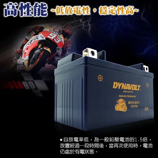 【Dynavolt 藍騎士】MG7B-4-C(對應型號YUASA湯淺YT7B-BS與GT7B-BS 奈米膠體電池)