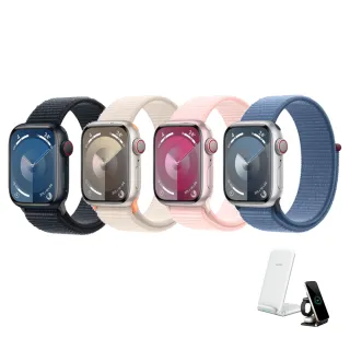 三合一無線充電座組【Apple 蘋果】Apple Watch S9 LTE 41mm(鋁金屬錶殼搭配運動型錶環)