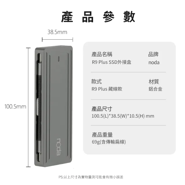 【noda】R9 Plus SSD 外接盒 藏線款(支援雙協議 NVMe/SATA)