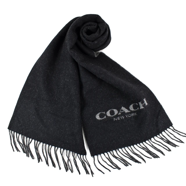 COACH 雙面用羊毛流蘇圍巾-黑/深灰 推薦