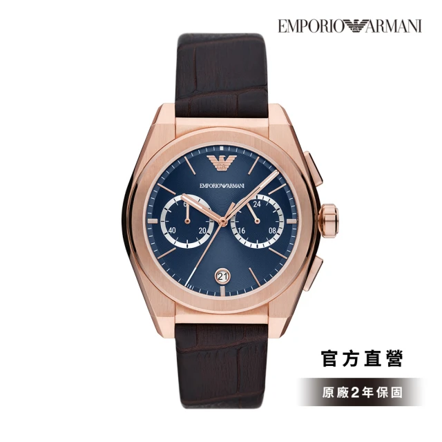 EMPORIO ARMANI Federico 爵士撞色雙眼日曆手錶 棕色真皮錶帶 43MM AR11563