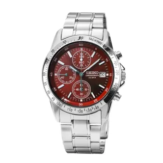 【SEIKO】三眼計時手錶-酒紅色面X銀色38mm SBTQ045