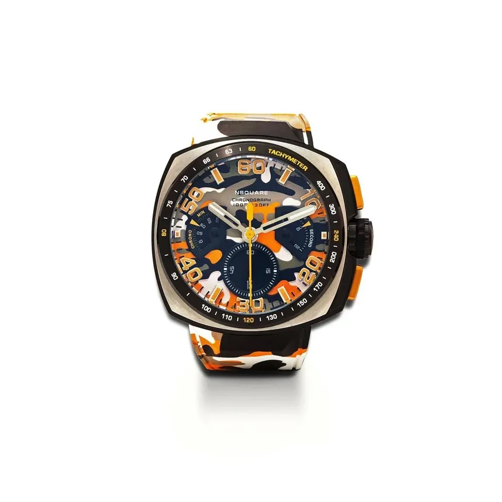 【NSQUARE】NICK CHRONO CAMO迷彩系列 愛時 迷彩活力 橙橘橡膠運動風腕錶(G0369-N20.4)
