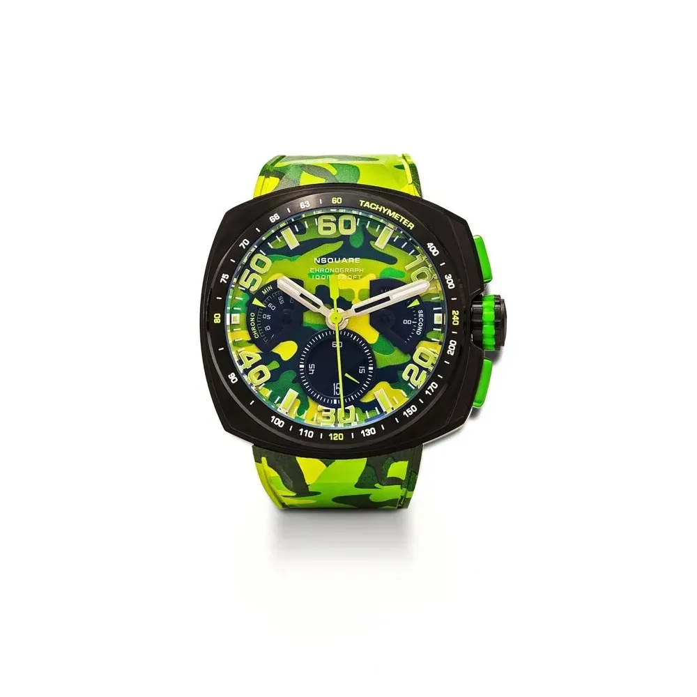 【NSQUARE】NICK CHRONO CAMO迷彩系列 愛時 迷彩青翠綠 橡膠運動風腕錶(G0369-N20.5)