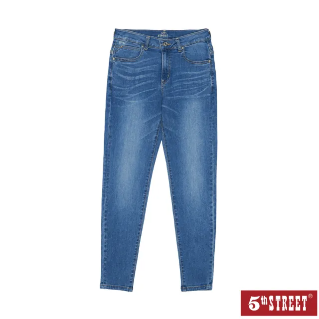 【5th STREET】男裝顯瘦基本小直褲-中古藍