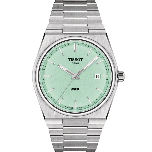 【TISSOT 天梭 官方授權】PRX系列 70年代復刻對錶 母親節 禮物(T1374101109101+T1372101109100/薄荷綠)