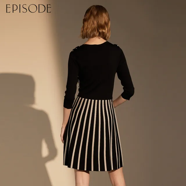 【EPISODE】出清品 優雅修身撞色條紋七分袖針織洋裝E30460