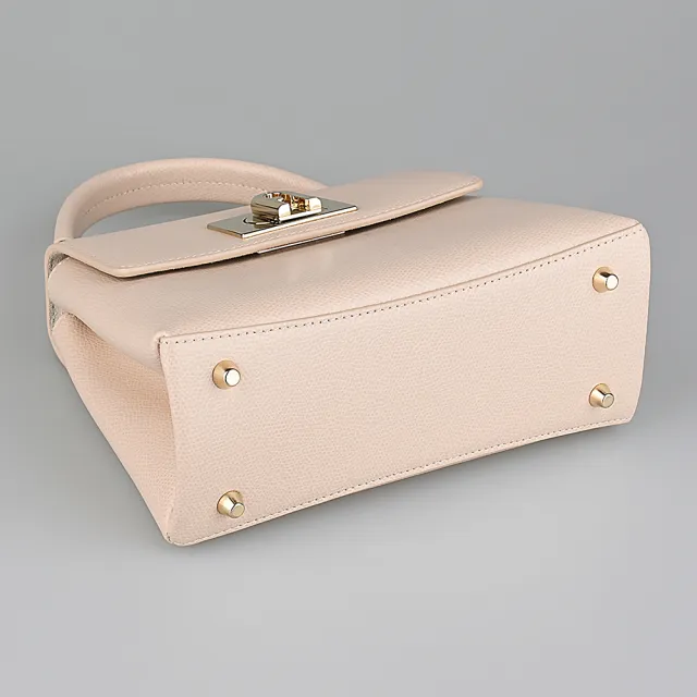 【FURLA 芙拉】FURLA 1927系列金屬拱門LOGO小牛皮翻蓋轉釦式手提/斜背包(迷你/芭蕾粉紅)