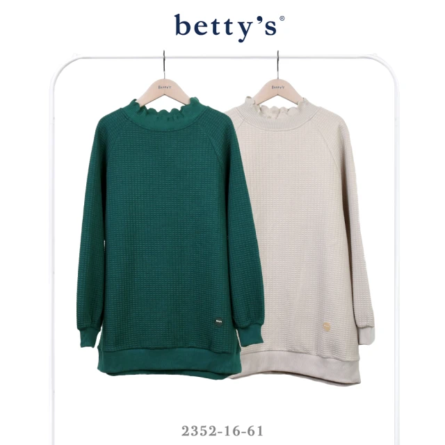 betty’s 貝蒂思 壓線格紋荷葉邊立領落肩T-shirt(共二色)