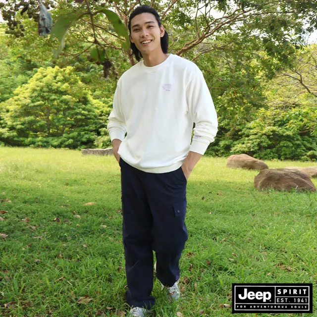 【JEEP】男裝 多口袋直筒工裝褲(深藍)