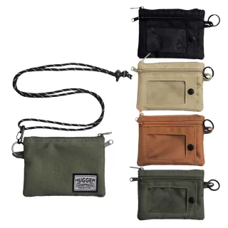 【HUGGER】交換禮物 卡片零錢包 多色可選(大開口分層拉鏈萬用收納掛繩皮夾)