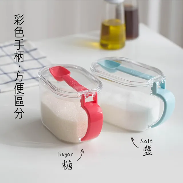 【寶盒百貨】2組650ml 日本製YAMADA 透明調味盒附匙(透明罐 鹽罐 糖罐 調味罐 單手按壓)