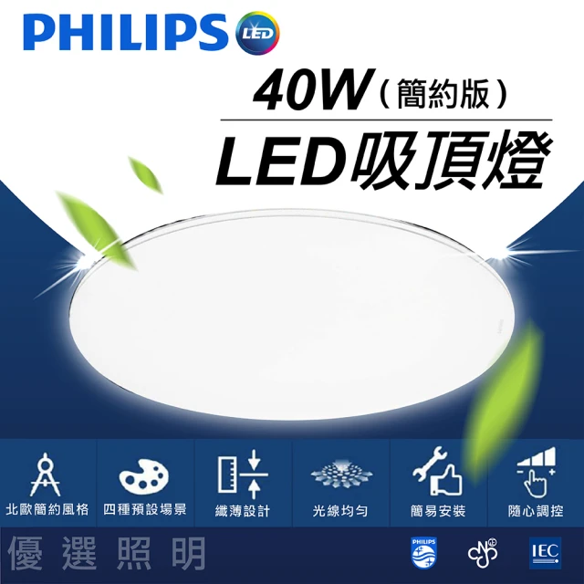 Philips 飛利浦 靜欣40W LED素面簡約版 遙控調