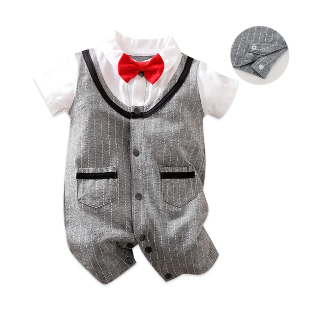 JoyNa 造型連身包屁衣 童裝 嬰兒連身衣 灰色(開扣設計/方便穿脫)