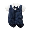 【JoyNa】男寶寶西服短袖連身衣 抓週連身裝 包屁衣 哈衣 嬰兒連身衣(西裝造型/抓週/收延)