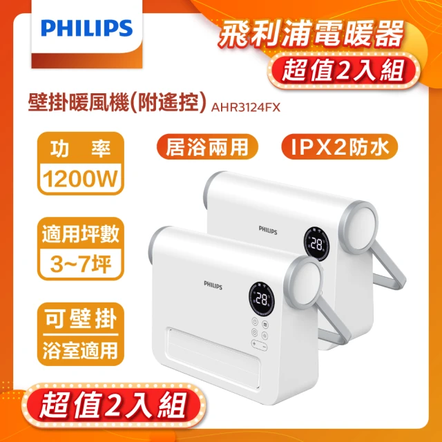 Philips 飛利浦Philips 飛利浦 2入組-壁掛暖風機/陶磁電暖器-可遙控(AHR3124FX)