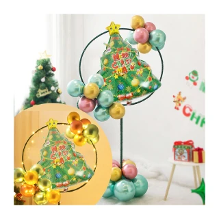 聖誕樹地飄花圈氣球組1組(聖誕節 氣球 派對 佈置 耶誕 裝飾 布置 氣球支架)