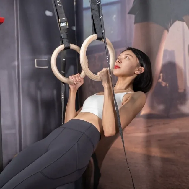 【LEXPORTS 勵動風潮】Crossfit健身運動體操吊環- 原木色/刻度(體操吊環  健身 重訓 舉重)