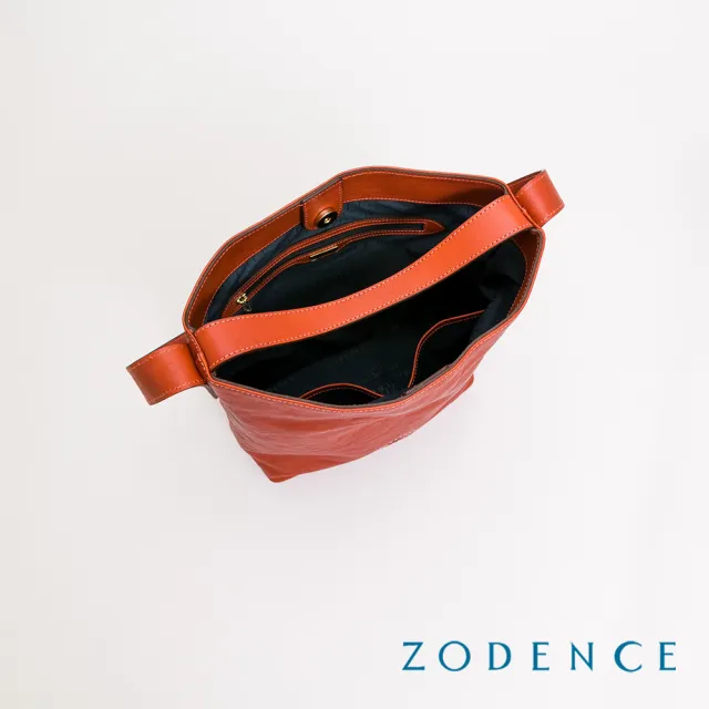 【ZODENCE 佐登司】HAN義大利植鞣革率性長型水桶包(橘紅)