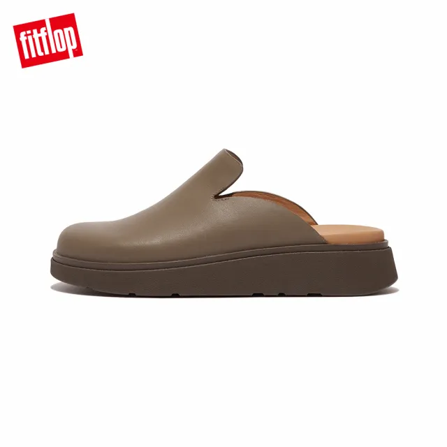 【FitFlop】GEN-FF LEATHER MULES經典舒適木屐鞋/穆勒鞋-女(灰褐色)