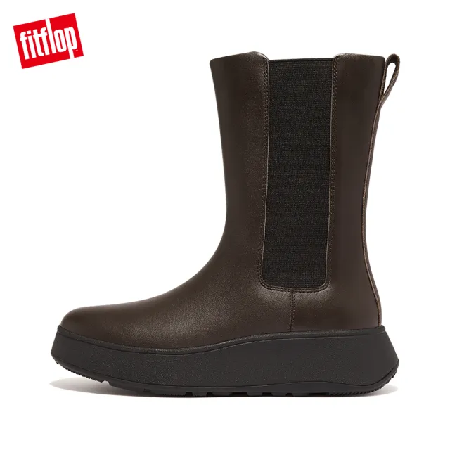 【FitFlop】F-MODE LEATHER FLATFORM HIGH CHELSEA BOOTS全皮革厚底中筒靴-女(巧克力棕)