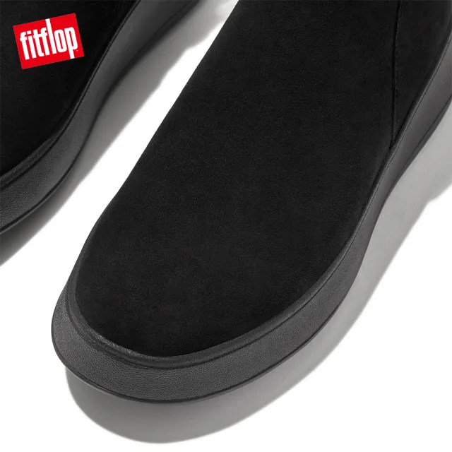 【FitFlop】F-MODE SUEDE FLATFORM ZIP ANKLE BOOTS絨面裸靴-女(靓黑色)