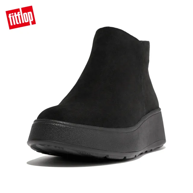 【FitFlop】F-MODE SUEDE FLATFORM ZIP ANKLE BOOTS絨面裸靴-女(靓黑色)