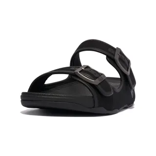 【FitFlop】GOGH MOC MENS BUCKLE CANVAS SLIDES扣環帆布造型雙帶涼鞋-男(黑色)