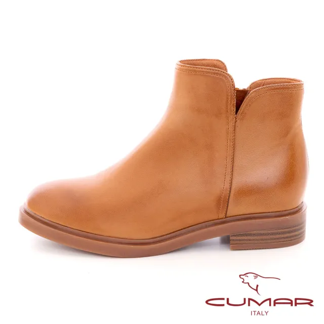 【CUMAR】柔軟擦色側邊V口短靴(棕色)