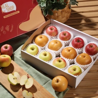 【RealShop 真食材本舖】青森Toki蘋果4顆＋日本弘前蜜富士4顆+韓國梨4共12顆 約4.5kg±10%x1盒(日韓禮盒)