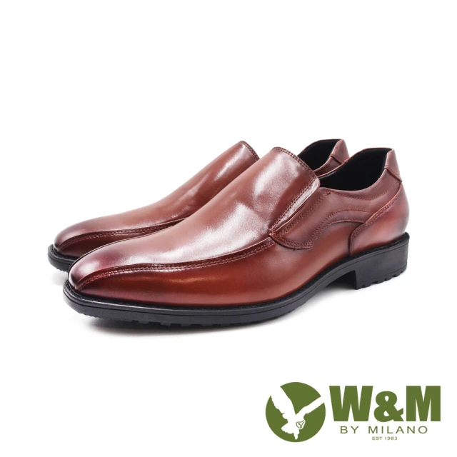 W&M 男 雙線光澤真皮輕量型皮鞋 男鞋(刷棕)優惠推薦