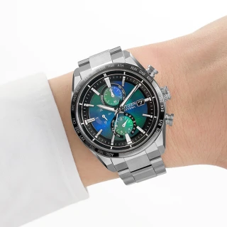 【CITIZEN 星辰】GENTS 限量款千彩之海光動能電波鈦金屬計時男錶-藍x銀/42mm(AT8188-64L)