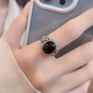 【KT DADA】個性戒指 女生禮物 純銀戒指 花戒指 銀戒指 韓國戒指 食指戒指 黑色戒指 開口 